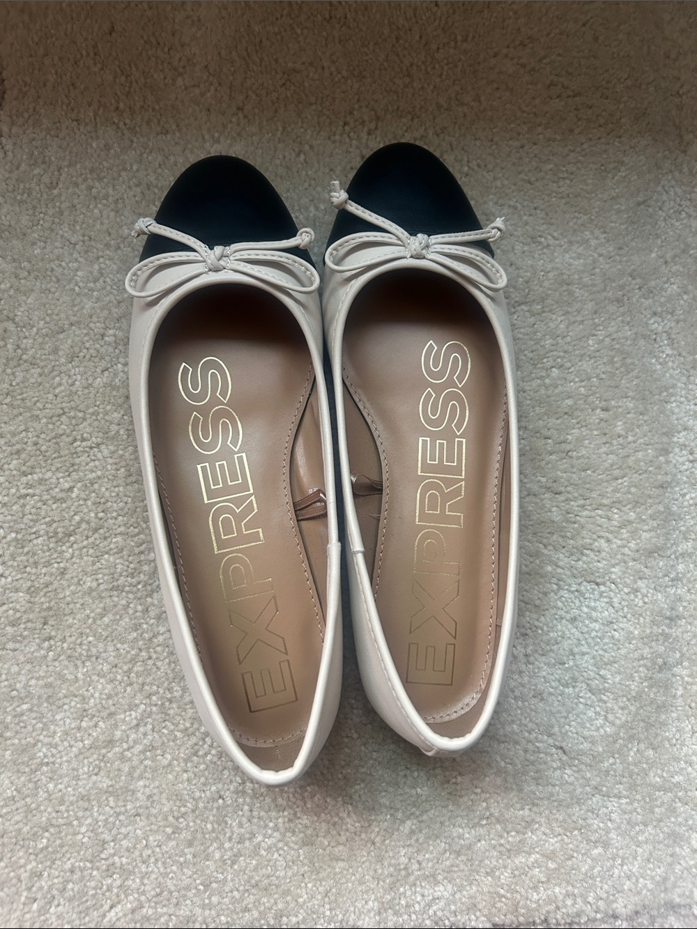 Express Two-Tone Bow Ballet Flats in White and Black